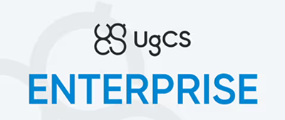 UgCS ENTERPRISE logo UgCS in black font with “ENTERPRISE” displayed in blue font on a light grey background.