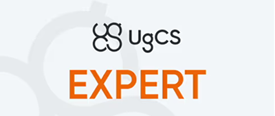 UgCS EXPERT logo UgCS in black font with “EXPERT” in orange font on a light grey background.