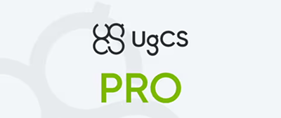 UgCS Pro Logo UgCS brand name in black font with “PRO” in green font on a grey background.