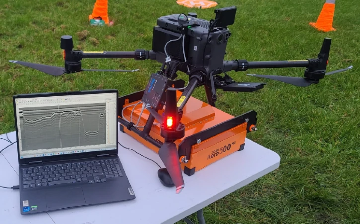 Zond Aero 500 NG drone setup was displayed during JBUAS geophysical testing.