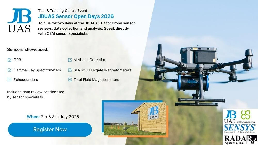 Drone demonstration at the JBUAS 2026 Open Day showcasing SPH Engineering geophysical payloads and terrain‑following workflows.